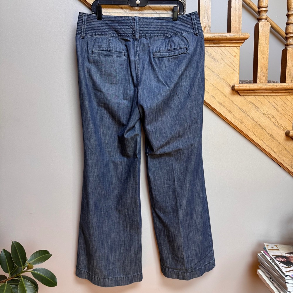 Women Blue Wide Leg Denim Trouser Jeans Sz 14 Textured Waistband Boho 70s Style - Picture 3 of 7